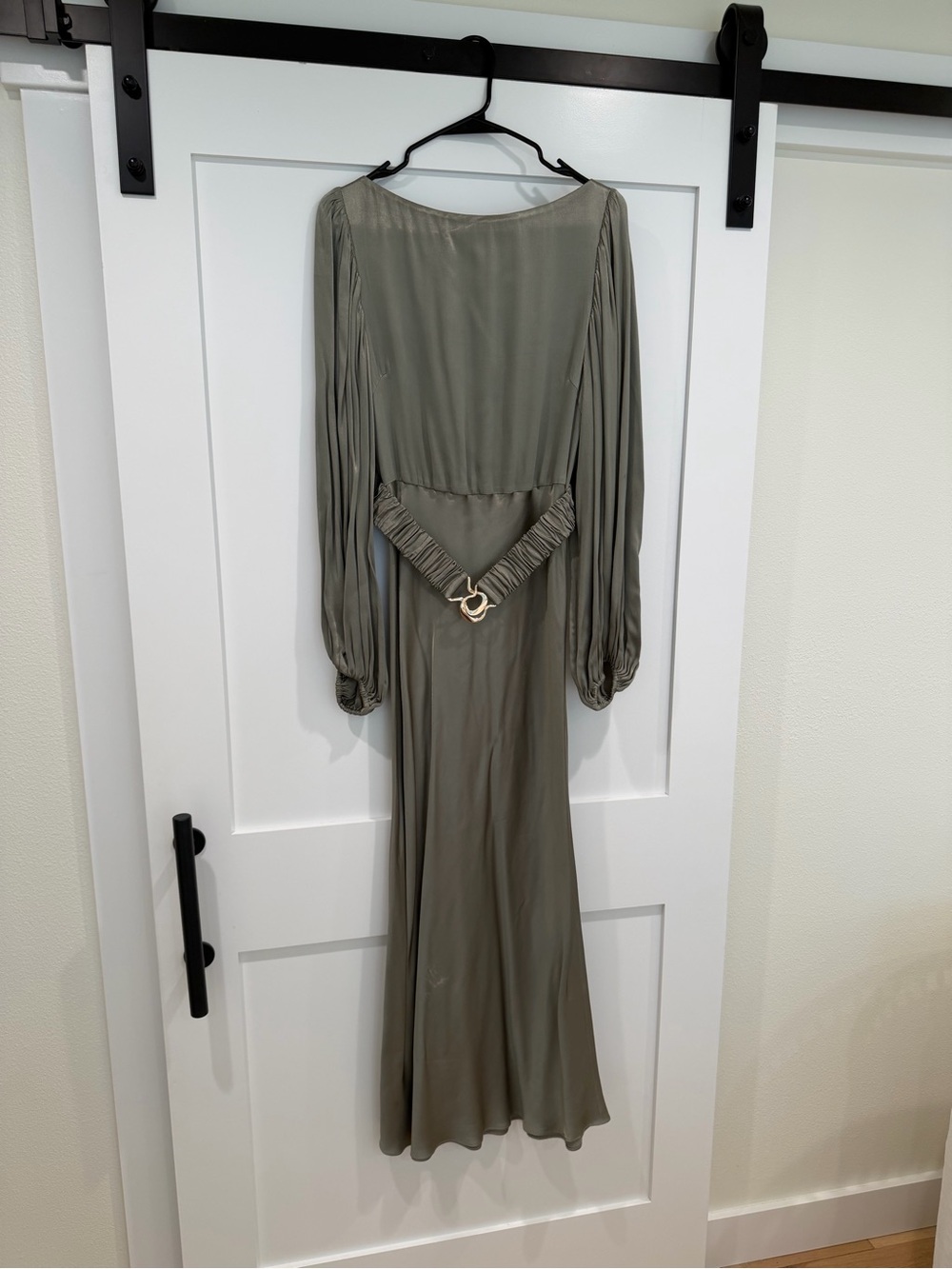 Shona Joy Olive Green Long Sleeve Maxi Dress with Buckle Detail